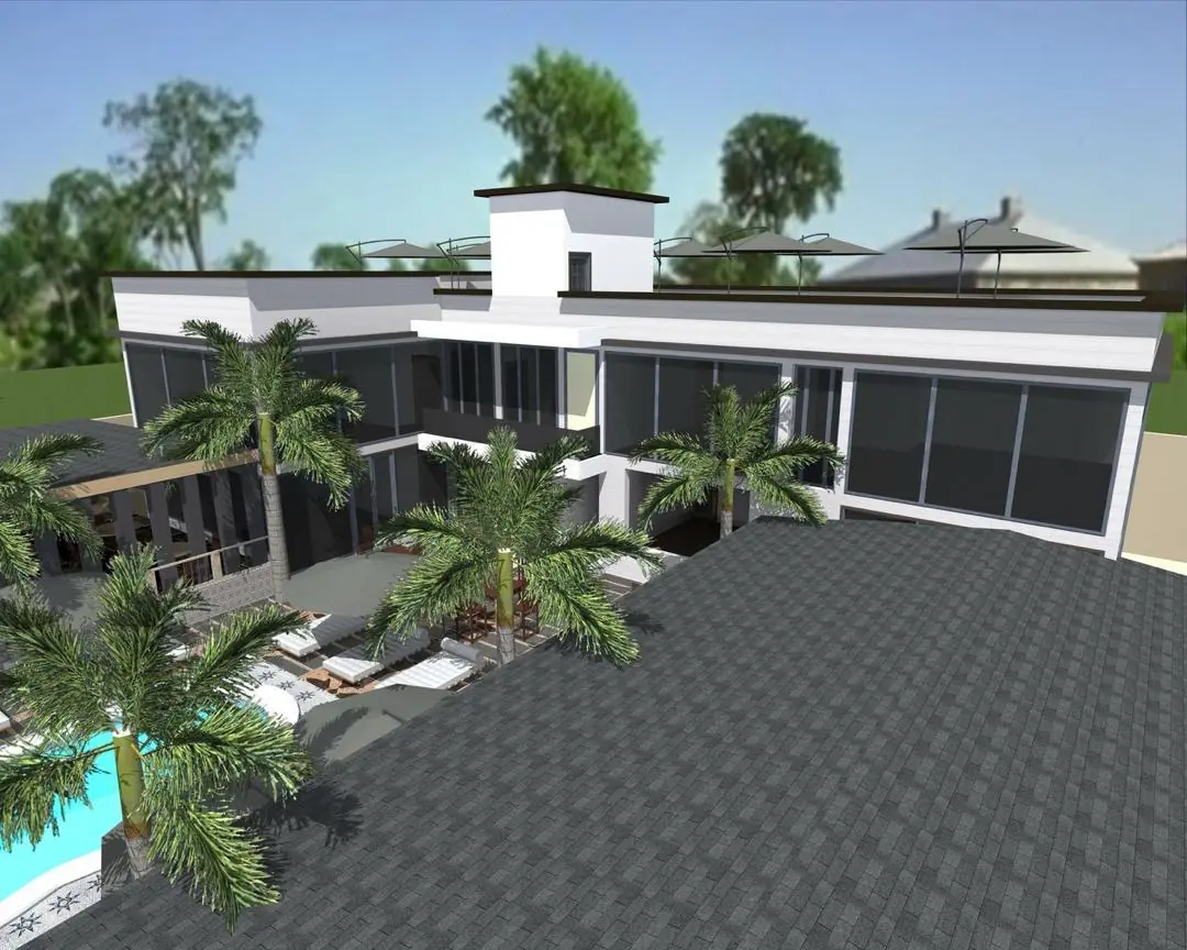 Additional architectural design view 2 for 45-room hotel with bar, resort area and rooftop view