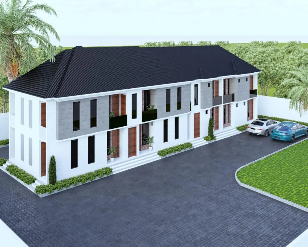 Architectural design for Four-unit block of flats with two 2-bedroom units and two 3-bedroom units